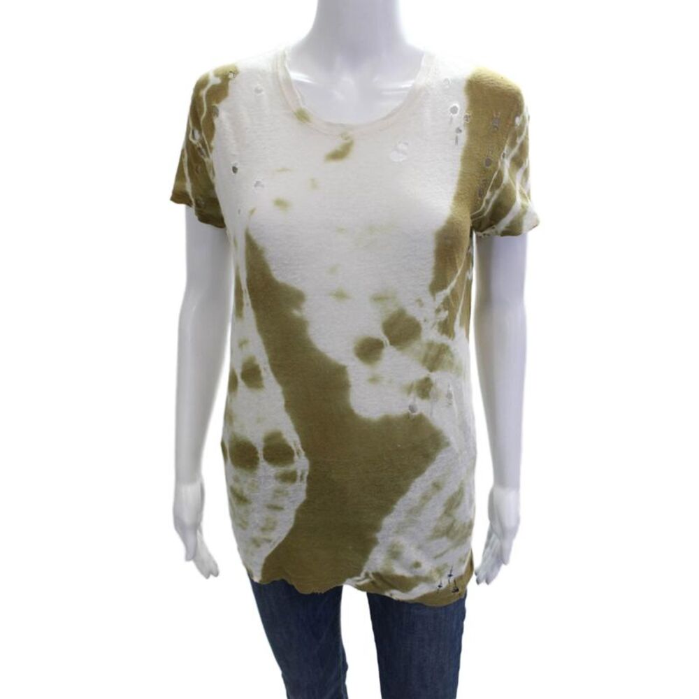 IRO Jeans Women Basic Linen Crew Neck T-Shirt White Short Sleeve Size S
